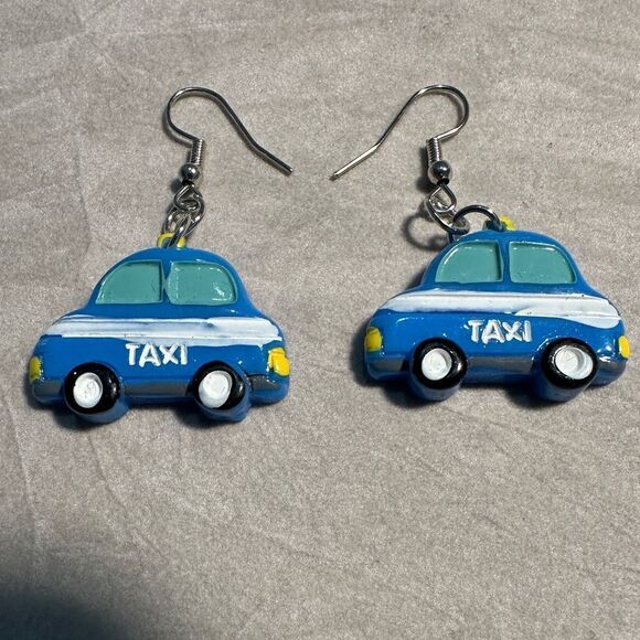 Whimsical Blue Taxi Car Earrings – Fun & Playful Statement Jewelry - Picture 10 of 17